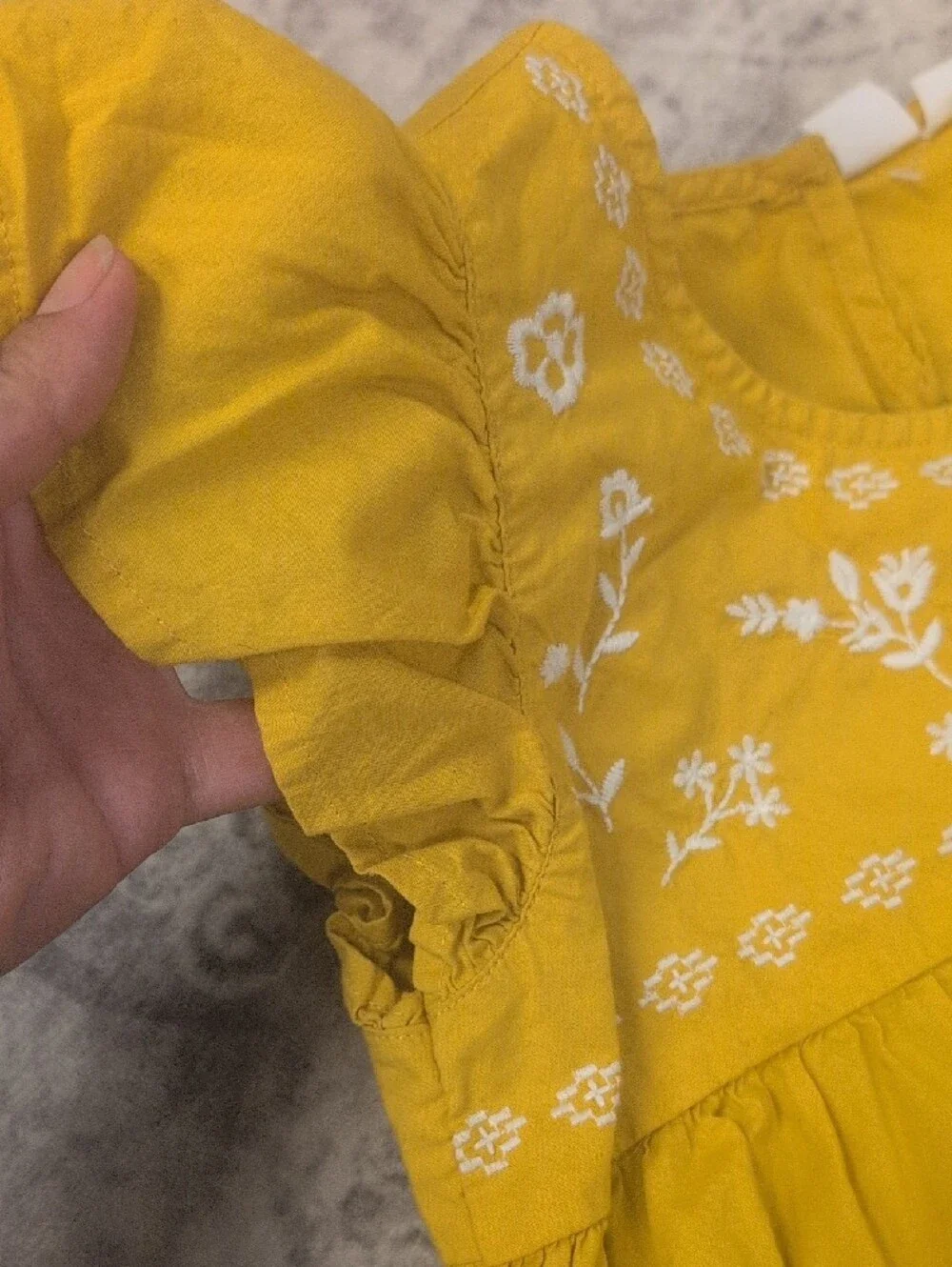 GAP Yellow Embroidered Flutter-Sleeve Dress